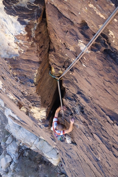 The upper half of the route climbs juggy black varnish characteristic of Black Velvet Wall.