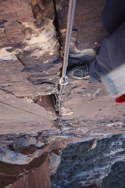 Looking down the varnished crack of Pitch 3.