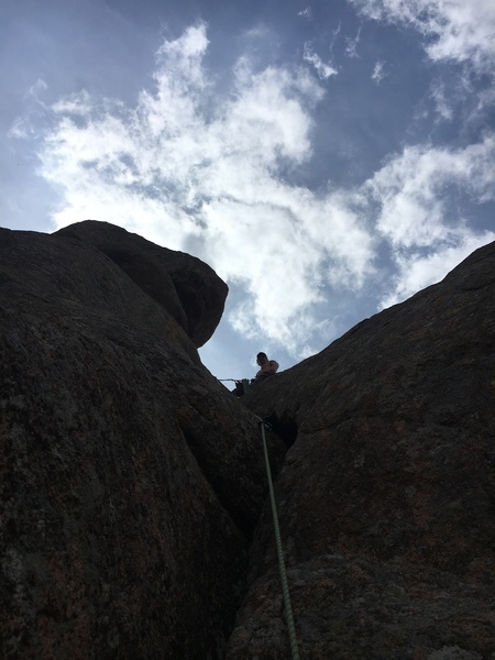 Looking up at the belay