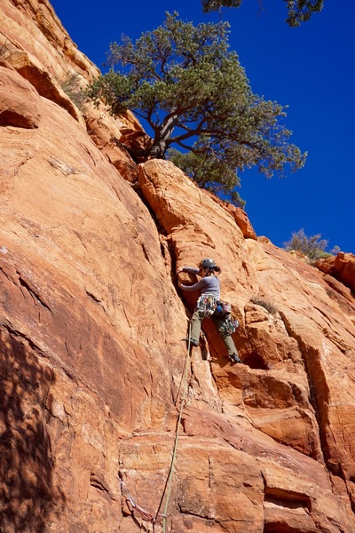 The start of the route, bit o' choss. Giselle leads the ground-up FA!