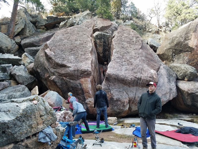 The Cracked Egg boulders themselves.
<br>
Adam sizing up The Great Lever.
<br>
Looking good, Mitch, as always.