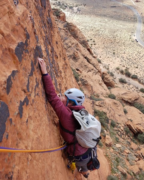 Jessie Mangun on the crux moves up to the first belay