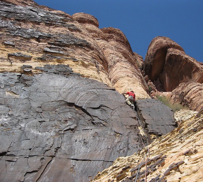 On the short jam crack at the lower right corner of the headwall