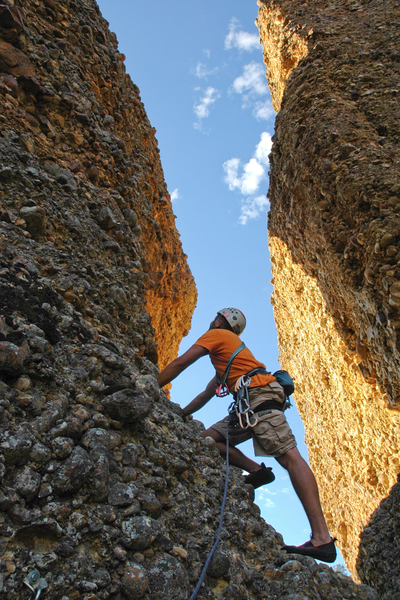 Jared Nielson looking up at the third and final pitch of The Great Chasm.