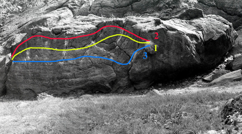 Rat rock traverse = 1
<br>
High travers =2
<br>
Low Traverse =3
<br>
<br>
Photo is from: http://www.beta-boy.com/nycboulderingguide/id4.html