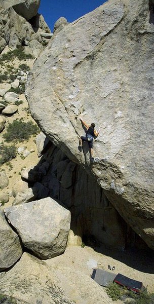 Shawn Diamond on the FA of the super highball "Rise" Photo: Damon Corso.