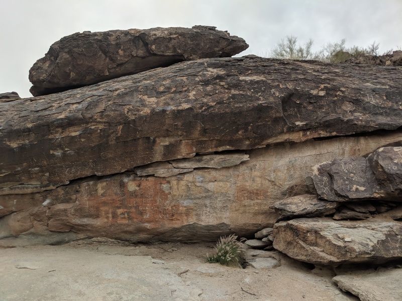 Main entrance boulders, you run into them if you head up the Sandy valley floor trail south west of the stone buildings in Pima valley/national trail. These and many more boulders/problems are found over the next 1/2 miles