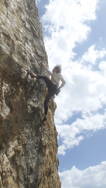 Aquinus 5.10 gear to bolts. Bolt anchor Rectory West Face. Guy Keesee Photo.