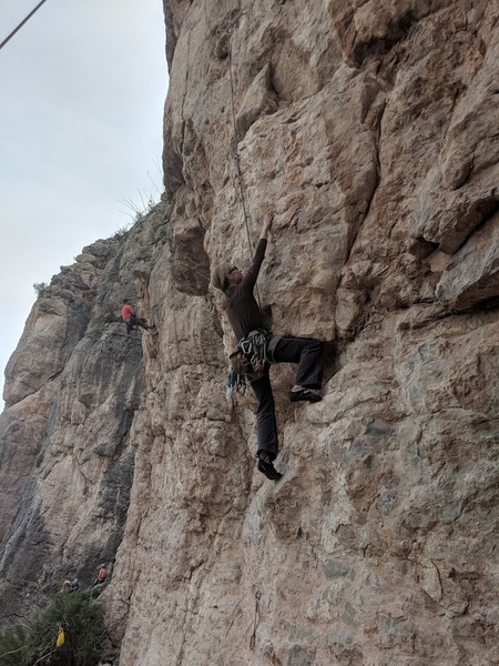 Erica starting the crux.