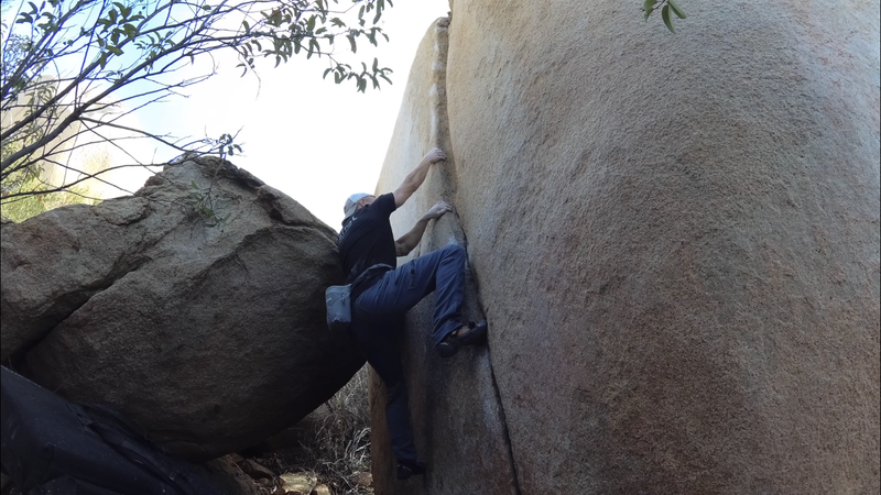 Your chalk bag may brush the boulder behind you but that’s about it.