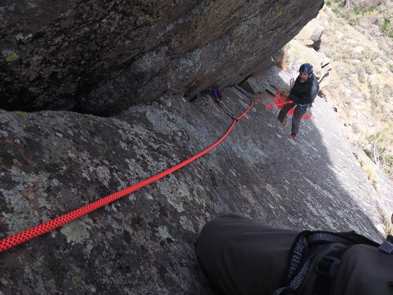 Davito belaying me at the beginning of pitch 2 on Emerald City.