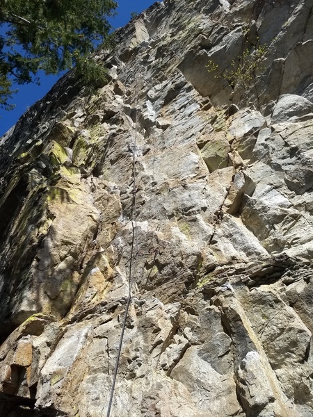 Rope going through the quickdraws on the first pitch of Logan's Run.