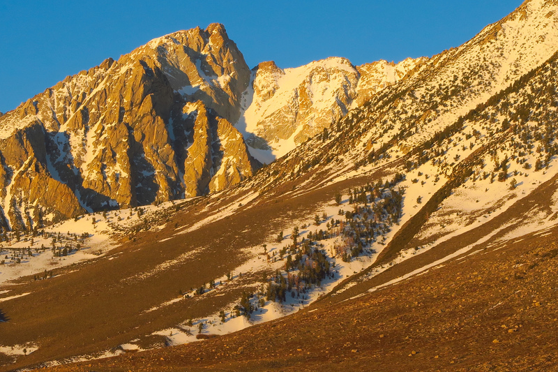 Mt. Humphreys at sunrise. The North Couloir is right of the summit.