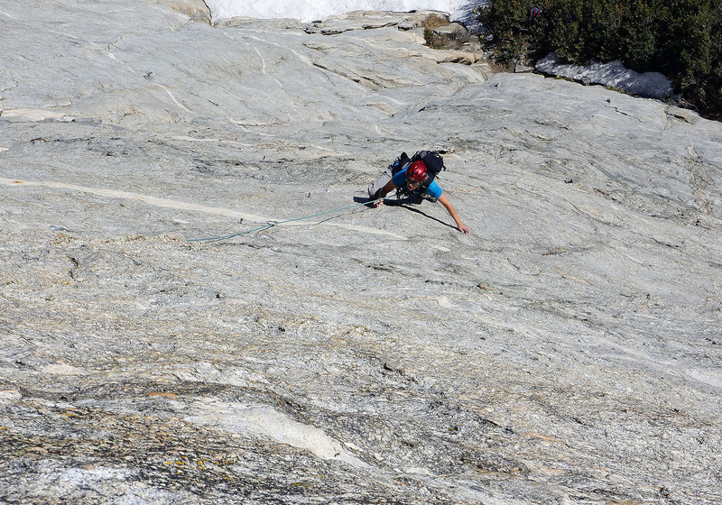 Excellent crux moves (10a/b) on P2 of Milkylala, the rock is amazingly pristine in this section.