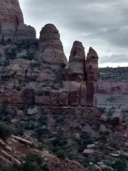 The middle of the three towers. The route climbs up the backside.