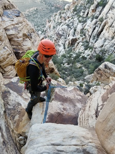 Stephen and I having a blast on one of the comfier belay ledges on Group Therapy.