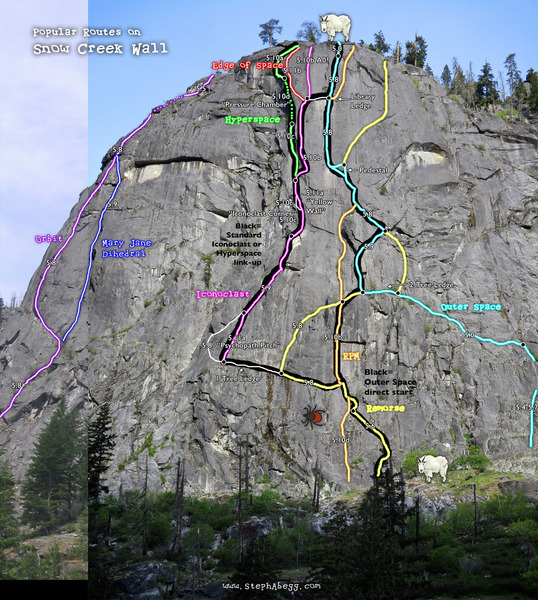 Routes on Snow Creek Wall