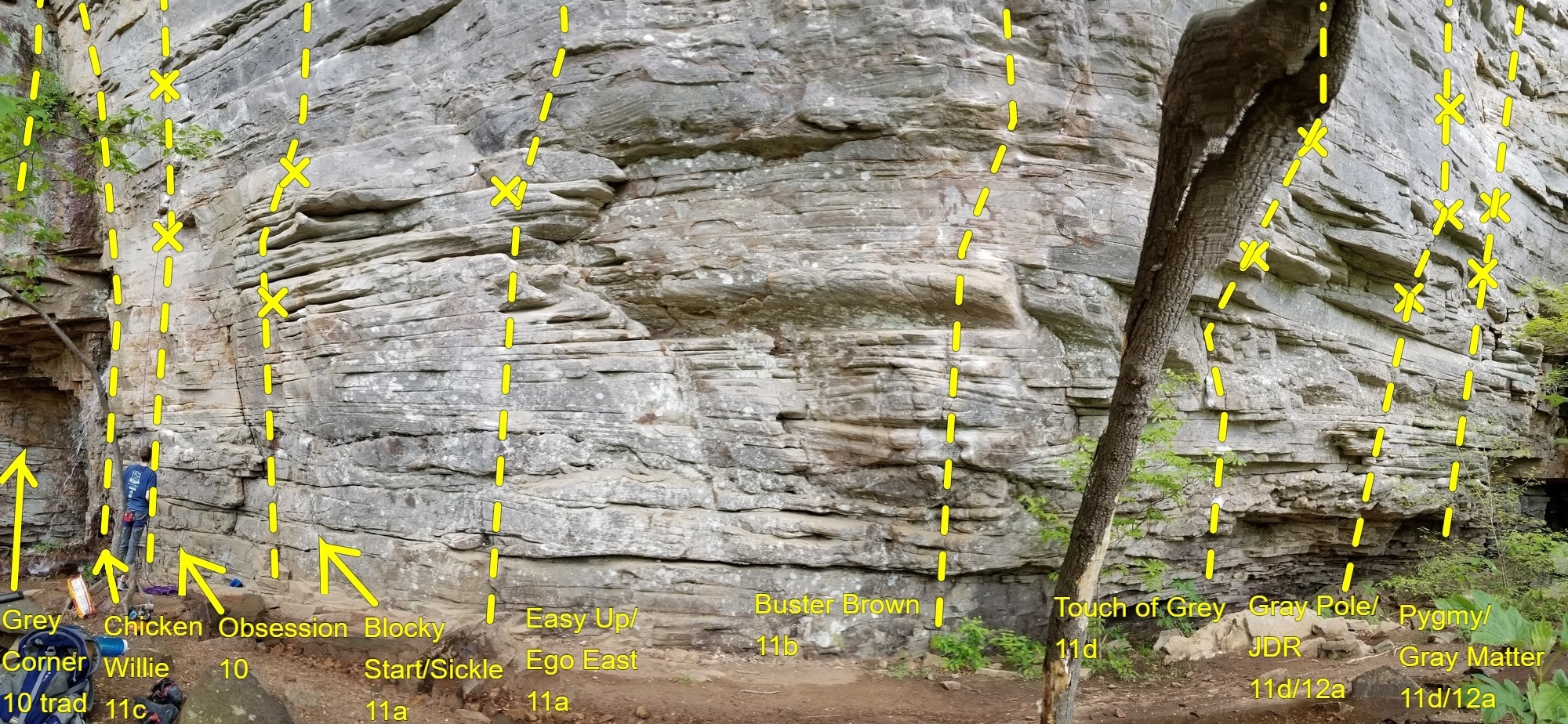 Grey Corner 10 trad climb is just left of first bolted face climb