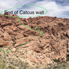 Pic of the approach. The circle highlights the "Cactus Massacre"wall, with the route, End of Cactus route. Aim for this, and head up the gulley, passing the "Sundial" wall on your right. Sorry the photo is misspelled, its too