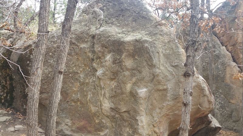 Little Sandy Boulder with Unknown V2 on R arete, fun face climb here.