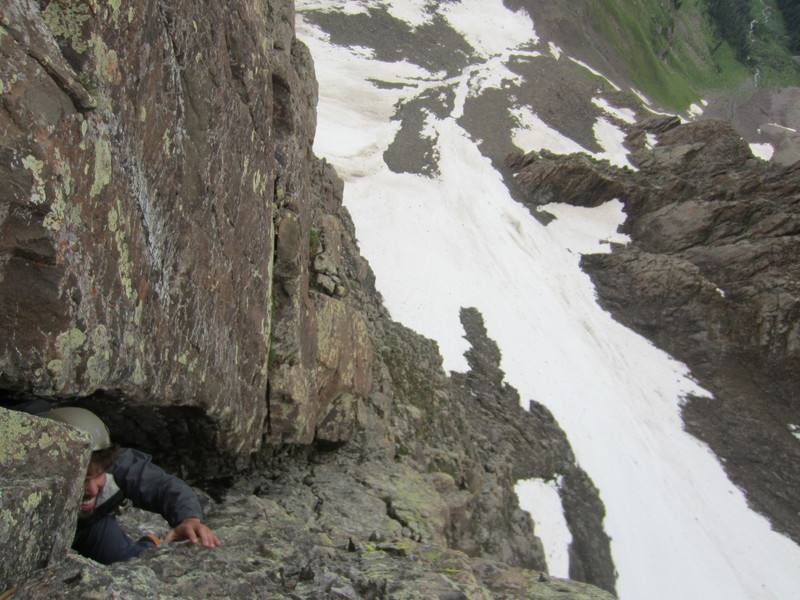 Lucas exiting the chimney. Steep, juggy moves, super fun!