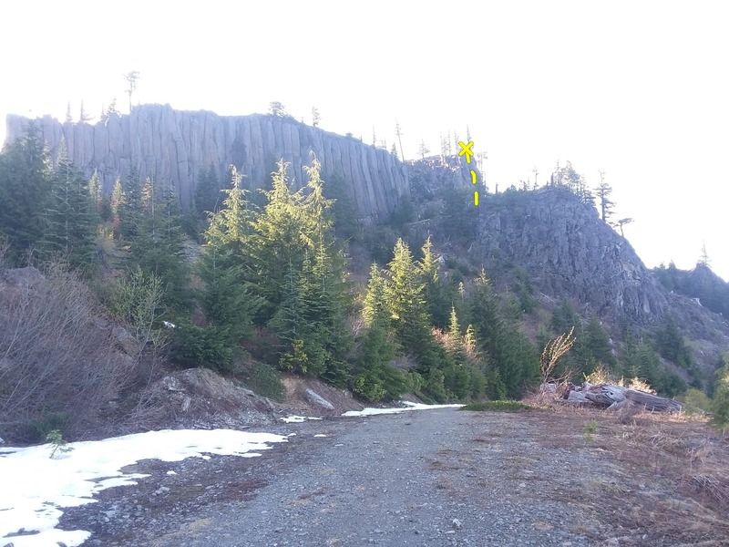 A shot of the North East face. BooBoo kitty is marked in yellow
