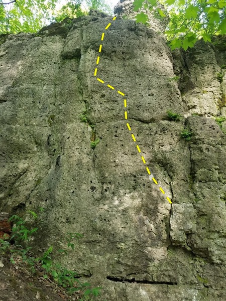 Head-on view of Avant-Funk. Stay on the main face, the left arete is SO on.