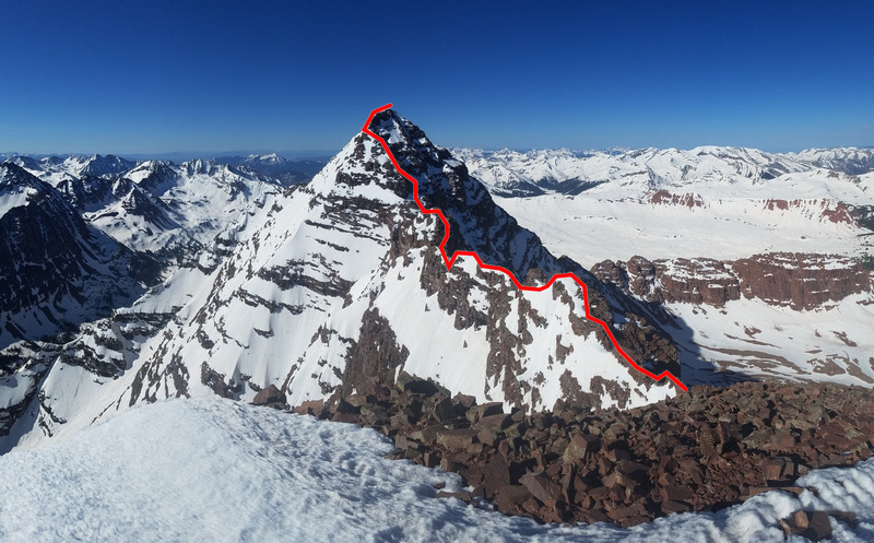 The Bells Traverse with some May snow (the crux rock sections were dry, but there were some added crux snow sections).