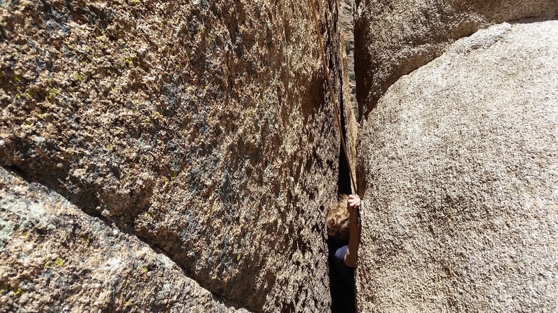 Paul Houston climbing through the Wedge. He's not a small guy and he made it. Try it out. You may surprise yourself. I had all the gear and I like awkward offwidth so I climbed over. Left leg in the offwidth is better than th
