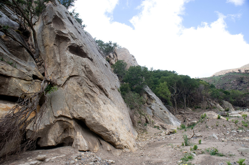 San Ysidro, looking from the point where the climber's trail used to cross San Ysidro Creek.