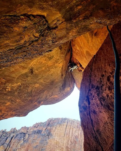 Laura on the flash first free ascent.