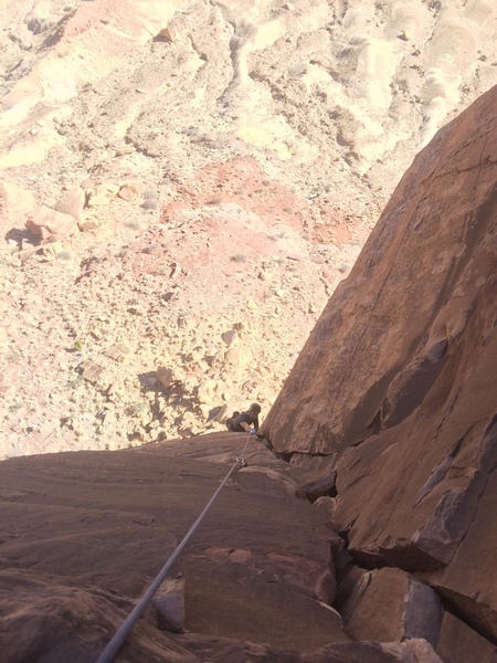 Jake finishing pitch 1 after pulling over the mini .3 camalot Roof