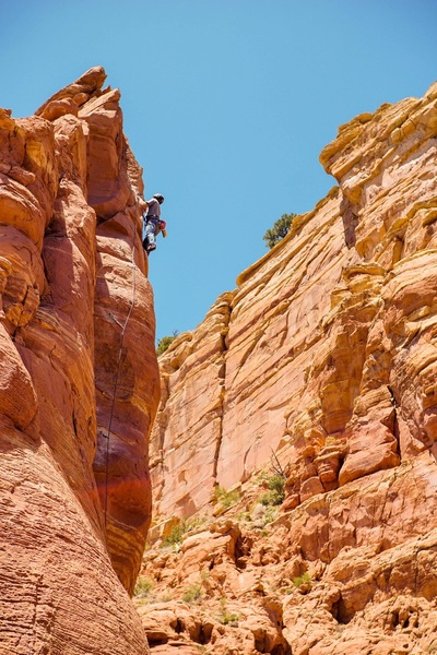 Dava Spies rides the upper face of Tweaker, with Excalibur on the wall behind.