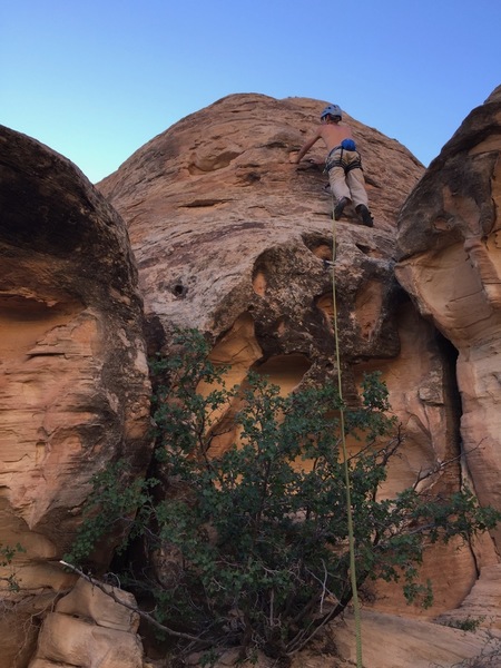 Noah Stevens at the second bolt of Phat Fatty