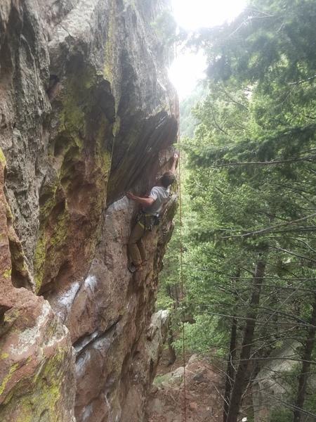 The long reach right at the high crux.