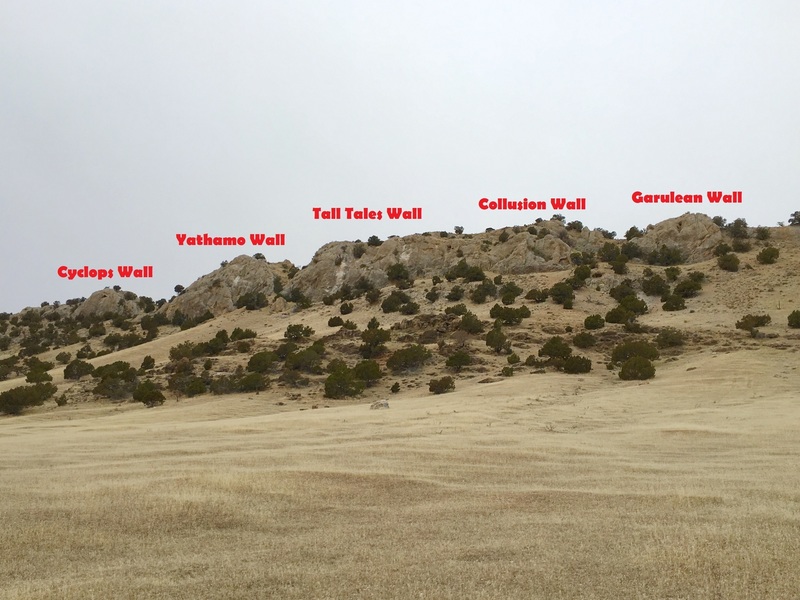 5 of the 6 walls in the Northern Section of Redmond Rocks. The approach begins to the right.