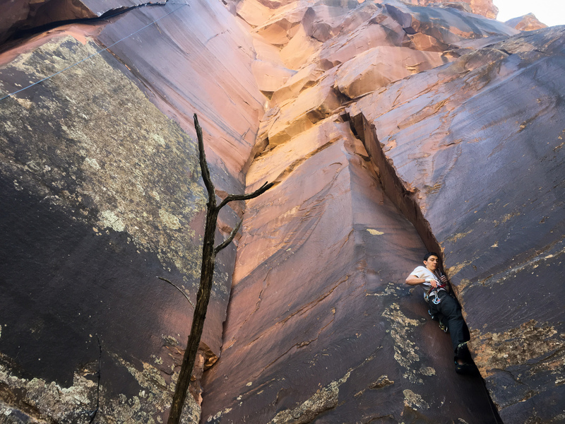 Ben Wilbur heading up into the unknown thin seam.