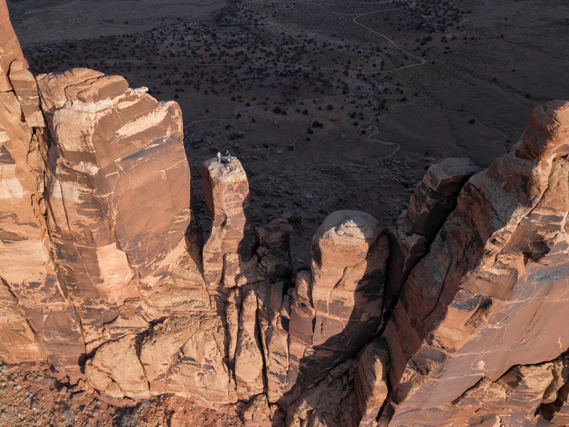 The route climbs out the left bottom notch