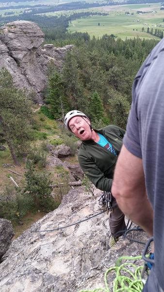 Eric on the belay ledge of Eastern Block. There was easily room for 4 of us there, but it was cozy.