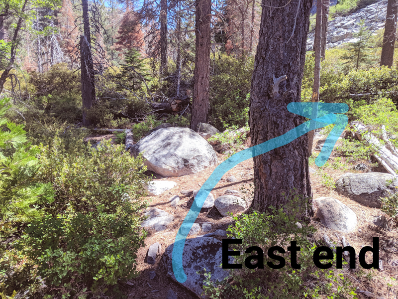 3rd fork in the trail takes you to the east end; when you see the talus field stay right up the field to get to Ham & Cheese