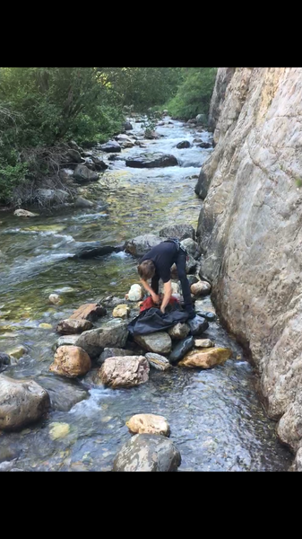 Put a couple rocks at the base. water level is low enough you can easily do this route now without getting your rope too wet... but be careful when you pull it through the chains! 7/15/2018