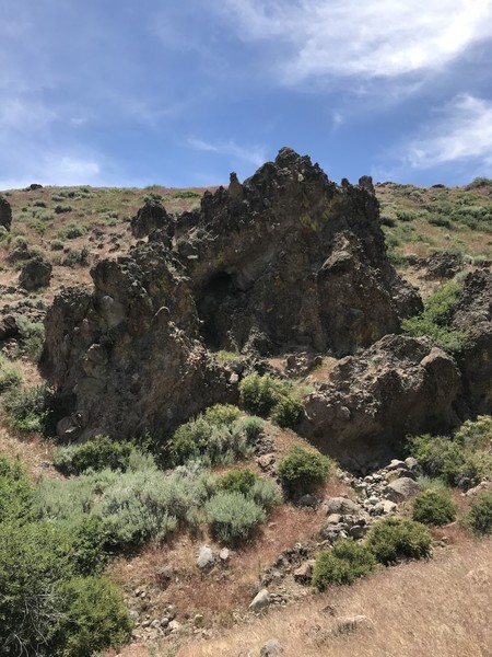 Lava Castle Boulder, further up in The Mega Boulders ravine. There are a few climbs here, but the landings are not forgiving.