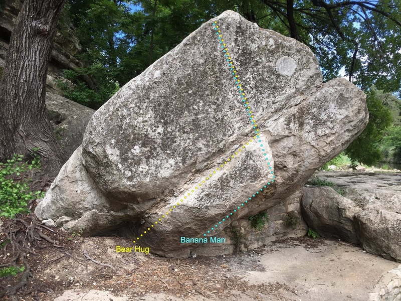 The Rope Swing boulder. The far left side of Big Chief can be seen behind the tree.