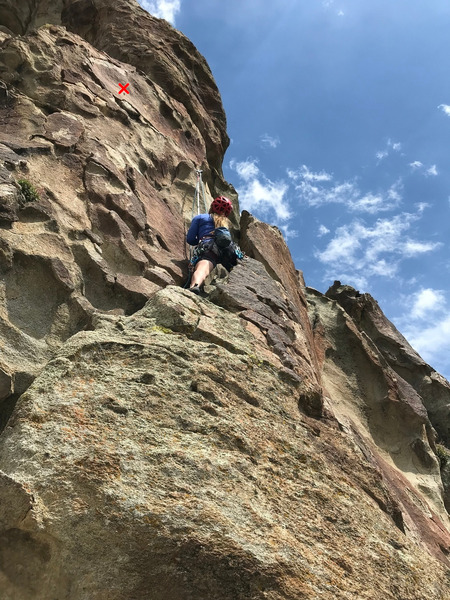 Stick clipping the first bolt from 20 ft up. The first bolt is ~30 ft off the ground.