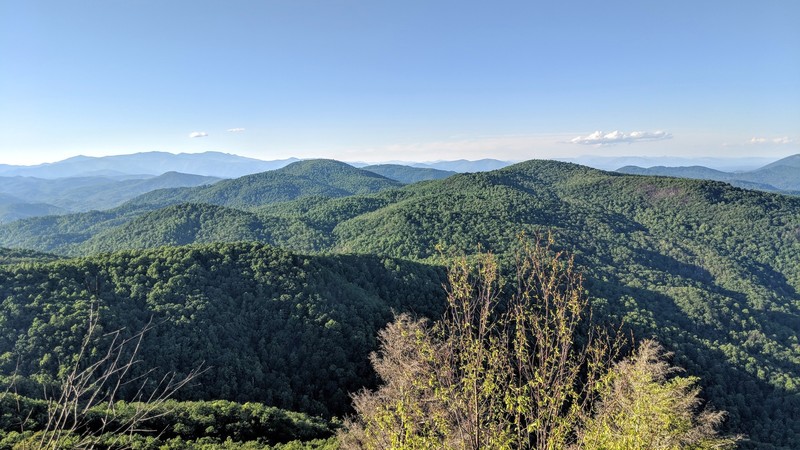 View from the summit of Eagle Rock on a very clear day.  Mitchell, Grandfather, Hawksbill, Table Rock and Shortoff can all be picked out on the horizon.