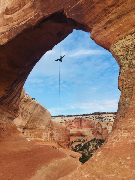 Rappel from the anchors at Wilson Arch