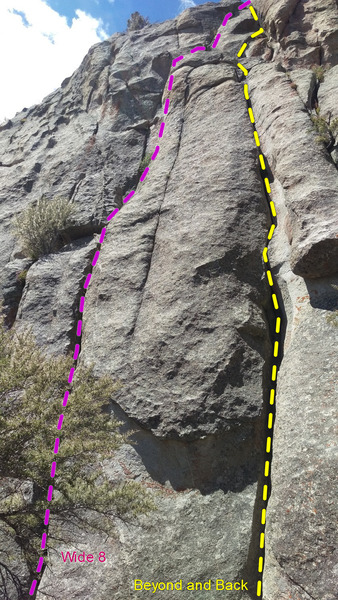 Beyond and Back follows crack on the right, Wide 8 on the left. They connect up top and continue up out of frame.