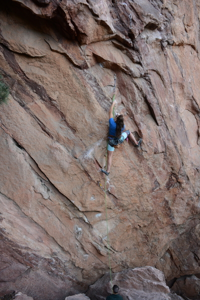 Emily Korth before the roof crux.