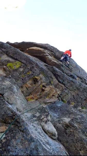 Reed getting ready to Fire it Up (5.10a), Holcomb Valley Pinnacles