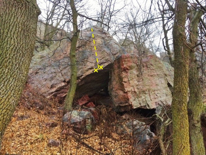 Bernie's Last Stand runs up the center of the left boulder.